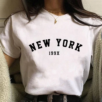 ŅUJORKAS Drukāšanas Harajuku Dāmas T krekls Gadījuma Balta Vasaras Jaunā Modes Vienkāršu Apkalpes Kakla Sieviešu Tee Krekli
