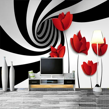 Pasūtījuma 3D Sienu Gleznojumi Mūsdienu Vienkārši Melnā Un Baltā Svītrainām Rožu Ziedi Tapetes viesistabā, TV Guļamistabā, Fons, 3D Sienas Audums