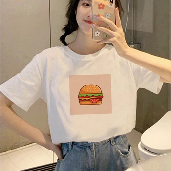 Ir 2021. Modes Hamburger Iespiests T-Krekli Sieviešu Modes Gadījuma korejas Topi Stils Grafikas Tees Feamle T krekli Sieviete Apģērbi