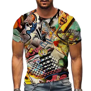 Vīriešu Ielu Grafiti Print T-Krekls O Apkakli, Īsām Piedurknēm Zaudēt Hip Hop Plus Lieluma Vīriešu Apģērbs 1
