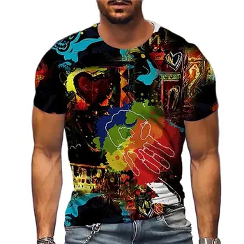 Vīriešu Ielu Grafiti Print T-Krekls O Apkakli, Īsām Piedurknēm Zaudēt Hip Hop Plus Lieluma Vīriešu Apģērbs 3
