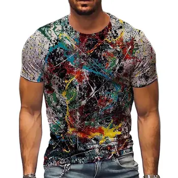 Vīriešu Ielu Grafiti Print T-Krekls O Apkakli, Īsām Piedurknēm Zaudēt Hip Hop Plus Lieluma Vīriešu Apģērbs 4