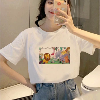 Harajuku Estētisko tshirt sieviešu Multiplikācijas filmu Lauva personības Drukāšana, Topi, Sieviešu T-krekls Vintage 90s Karikatūra korejas drēbes 2