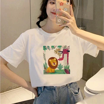 Harajuku Estētisko tshirt sieviešu Multiplikācijas filmu Lauva personības Drukāšana, Topi, Sieviešu T-krekls Vintage 90s Karikatūra korejas drēbes 3