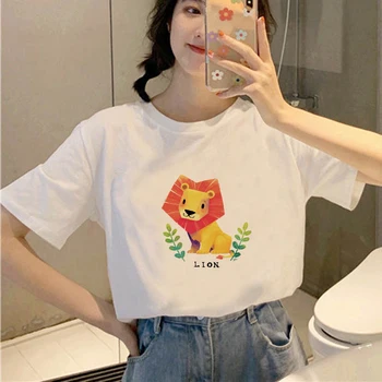 Harajuku Estētisko tshirt sieviešu Multiplikācijas filmu Lauva personības Drukāšana, Topi, Sieviešu T-krekls Vintage 90s Karikatūra korejas drēbes 5
