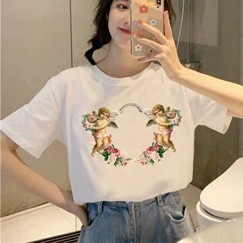 Sieviešu T Krekls Ir 2021. Jaunu Cute Angel Grafiskais Izdrukāt Balts Tshirts, lai Meitenes, Sievietes, Dāmas, Modes Top Tee Gadījuma Unisex Streetwear