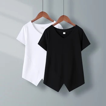 Sieviešu Sweetshirts Īsām piedurknēm sieviešu apģērbu Melns balts T-krekli Meitenēm V-veida Kakla Vasaras Apģērbu Dizaina drēbes Sievietei