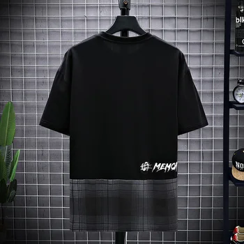 Hong Kong Stilā ar Īsām Piedurknēm T-Krekls mīksti kokvilnas apaļu kakla pie pleca pusi piedurknēm lielu ins vīriešu T-krekls