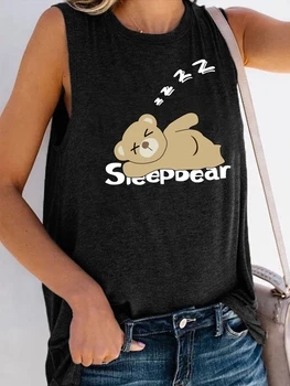 Sleepbear Karikatūra Izdrukāt Sieviešu T Krekls Cute Vasaras Smieklīgi Tee Krekls Īsām Piedurknēm Y2k Topi, Sieviešu Apģērbu Roupas Femininas