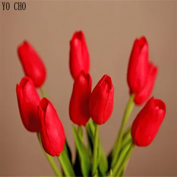 YO CHO 31PCS/DAUDZ Mini Tulip Viltus Ziedu Dzimšanas dienas svinības Apdare PU Mākslīgie Ziedi, Kāzu Pušķi, Izlaiduma Dāvana DIY