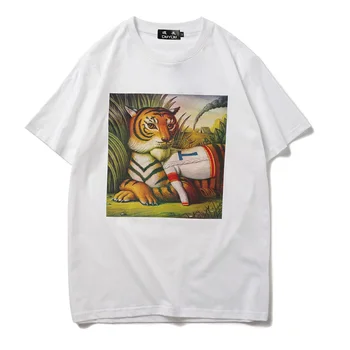 Muzejs sērija tīģeris drukāt kokvilnas ar īsām piedurknēm T-krekls Vīriešu T-krekls karikatūra parttern T-krekli Sieviešu T KREKLI|Streetwear