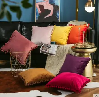 Nordic style apelsīnu kažokādu bumbu spilvendrāna dīvāna spilvens segums guļamistaba bay logu gultas spilvena vāka