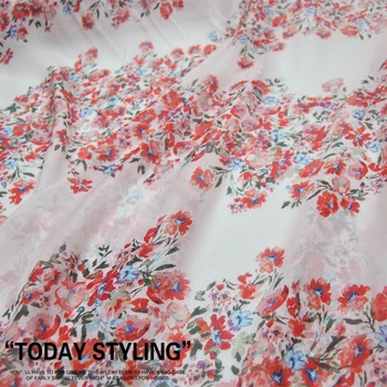 Zīda Šifona Auduma Kleita Baltā Saflora Liela Mēroga Horizontālas Svītras Nekustamā 100% apģērbu Audums raibs DIY