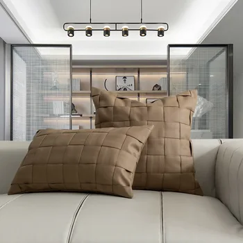 gaismas kafijas krāsā weaven modelis pu ādas spilvena vāka mākslīgās ādas spilvendrāna dīvāns mest spilvena segums