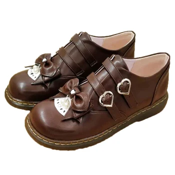 Japāņu sweet lolita kurpes vintage apaļu galvu zemu papēdi 1-3cm sieviešu kurpes mežģīnes bowknot vintage kawaii kurpes loli cosplay cos 4