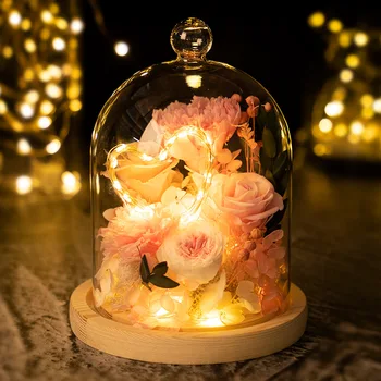 Žāvētu Ziedu Ornaments Mūžīgā Roze Stikla Kupola LED Gaismas Ziedu Sākuma Apdare Valentīna Diena Ziemassvētku Jaunā Gada Dāvanu