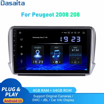 Dasaita Android 10 Auto Radio 1 Din Peugeot 2008 / 208 Multivides 201 -2019 DSP HD IPS 1280*720 Carplay 4Gb+64Gb