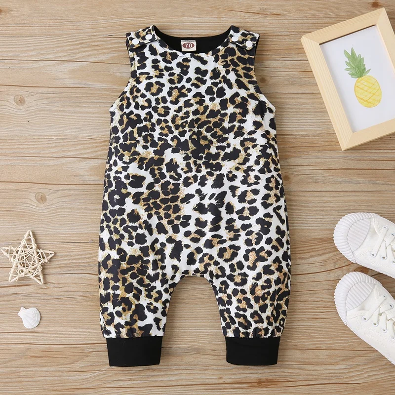 New Baby Meitene Drēbes, Bērnu, Zīdaiņu Kombinezonus Baby Girl Leopard Romper bez Piedurknēm Jumpsuit Tērpiem Vasaras Toddler Apģērbu 0-24M