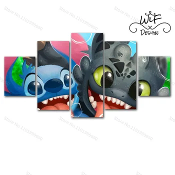 Lilo & Stitch Disney Audekla, Gleznas, 5 Gab Tautas Gleznas Bērniem Izlase Dāvanu Drukāt Skaidrs, Istabas Dekori Mājas Mākslas Dāvanu Sienas 1