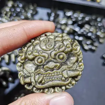 Dabas Zelta obsidian kylin vadītājs kulons akmens ornaments