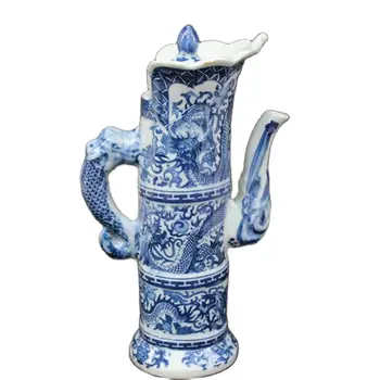 Ķīna Vecās Porcelāna Zilā Un Baltā Porcelāna Pūķis Un Vīna Pot