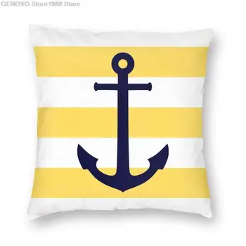 Jūras Navy Blue Anchor Gelben Streifen Kissen Abdeckung Segeln Jūrnieks Boden Kissen Rudenī für Wohnzimmer Kissen Hause Dekori