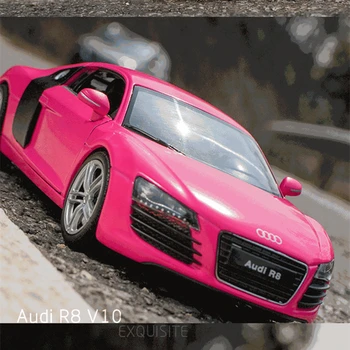 welly 1:24 Audi R8 V10 Rozā auto sakausējuma auto modeļa simulācijas auto dekorēšana kolekcija dāvanu rotaļlietas Die casting modelis zēns rotaļlietas