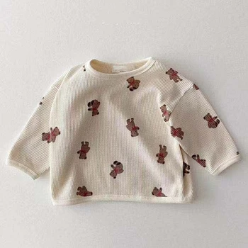 Baby Toddler Meitene, Top Pavasara Rudens Karikatūra Lācis Ziedu Drukāt T-krekls Zīdaiņu Kokvilnas Īss Vafeļu Bērniem Drēbes, Zēnu Kostīmi 0