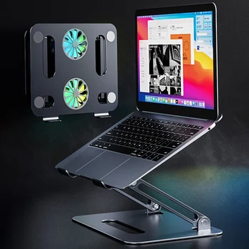 Salokāms Portatīvo Datoru Stāvēt Ar Dzesēšanas Ventilatoru Alumīnija Notebook Cooler Stand Stāvvada Par MacBook Portatīvo Regulējams Klēpjdatoru, Planšetdatoru Turētājs 0