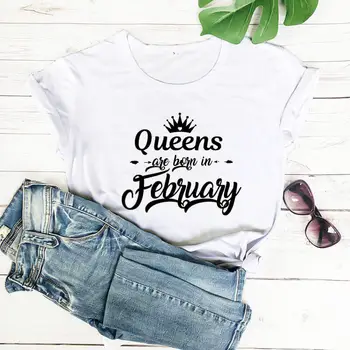 Queens ir dzimuši februārī Jauno Ierašanās 100%Kokvilnas Vasaras Smieklīgu T Kreklu Dzimšanas dienas Dāvanu Par Viņas februārī Karaliene, Kreklu 0