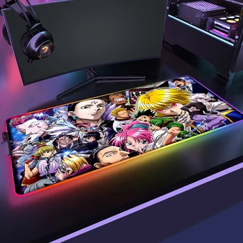 Hunter X Hunter 900x400mm RGB Spēļu Pele Spilventiņu Liels LED Apgaismojums Anime peles paliktnis XXL Spēlētājs Datora Galds Mat Pad Anti-slīdēšanas Paklājiņi