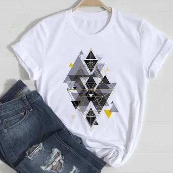 Sieviešu T-krekls Vasaras 2022 ģeometrija Harajuku O-veida kakla Melns Tops femme T krekls Kawaii Modes 90s Īsām Piedurknēm Dāmas Tees Tshirt 1