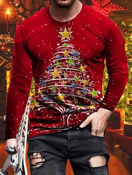 Molilulu Vīriešu Ziemassvētku Drukāt Apkalpes Kaklu garām Piedurknēm T-Krekls
