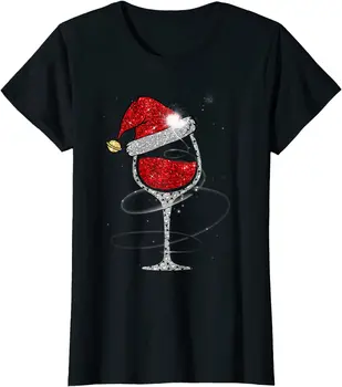 Ziemassvētku Sarkanā Vīna Glāzi Santa Hat Sievietēm, Vīriešiem Smieklīgi Xmas T-Krekls