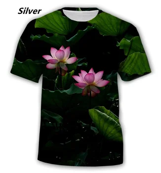 Vasaras Produkta 3D Vīriešu-sieviešu Lotus T-kreklu ar Spilgtu Lotus Modelis un jauna Dizaina T-krekls