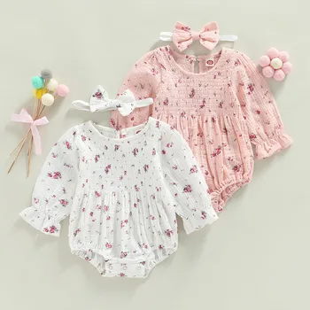 Baby Girl Apģērbu Ziedu Iespiesti garām Piedurknēm Jumpsuits jaunu Piedzimst Mazulis Priekšmetus no 0 līdz 24 Mēnešiem