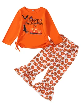 Caoirhny 2gab Mazulis Meitenes Halloween Bikses Kopumu Burtiem Drukāt T-krekls ar Ķirbju Drukāt Izlīdzināšanu Bikses Bikses