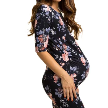 Vasaras Kleita Grūtniecēm, Sievietēm grūtniecības un Dzemdību Printed Kleita Grūtniecības Elegants Slim Kleita ar Īsām Piedurknēm Birojs Kleita Seksīgs Apģērbs 0