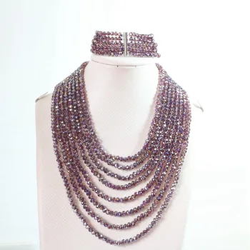 Piekariņi spilgti violetu AB crystal stikla rondelle abacus, 4*6mm pērles 8 kārtas ķēde, kaklarota, 5 rindu rokassprādze juvelierizstrādājumu komplekts 17-26inch B851