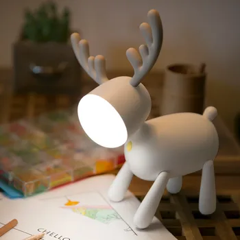 Radošā Rotācijas Elk LED Nakts Gaisma Regulējamu Spilgtumu Laiks Uzlādēšana caur USB Galda Lampa Guļamistabas Gultas Eye-aizsargāt Studiju Gaismas