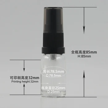 10 ML parfum stikla ražotājs, caurspīdīga stikla pudele, ar melnu miglu plastmasas sūkņa 10ml par dozatoru