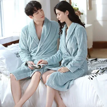 Liela Naktsveļu Ziemas Mīļotājiem Biezs, Silts Sieviešu Coral Fleece Kimono Drēbes Pāris Naktskrekls Vannas Kleita Sleepwear Sieviešu Pijamas