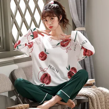 Pidžamas Sieviešu Pavasara Rudens garām Piedurknēm Naktsveļu Uzvalks Karikatūra Adīšanas Lielu Izmēru Modes Sadzīves Valkāt Sieviešu Sleepwear